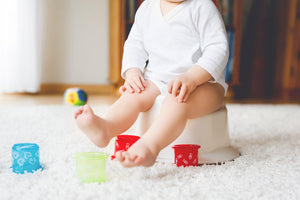 Closeup of cute little old toddler baby girl child sitting on potty