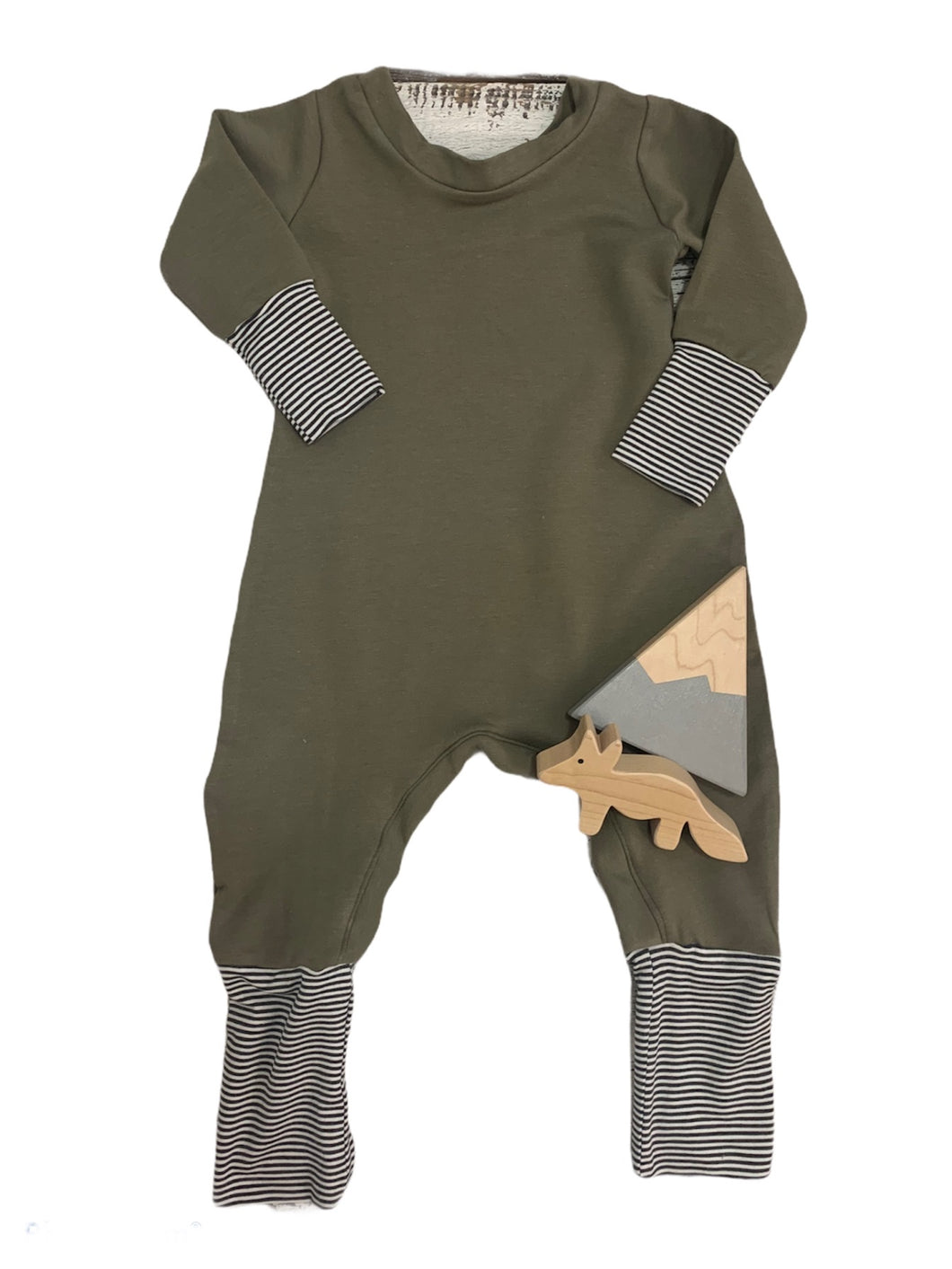 Olive Bamboo Romper-Hoodless